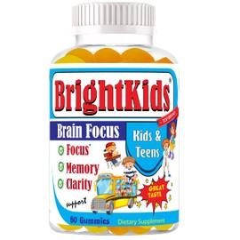 BrightKids Focus Gummies for Kids & Teens – Brain Gummies for Memory and Focus, Omega 3 DHA Brain Vitamins for Kids, Attention & Learning Support Supplement, Drug-Free, Made in USA, 60 Count