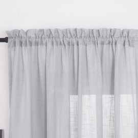 Linen Sheer Curtains 45 Inch Length, Rod Pocket Voile Drapes for Living Room, Bedroom, Home Decorative Rich Natural Linen Semi Crinkle Curtain Panels, Set of 2, 52"x 45", Silver Grey.