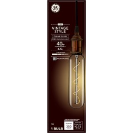 GE Vintage Style LED Light Bulb, 40 Watt, Clear Finish, T20 Tube Light Bulb (1 Pack)