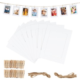RAFIYU 20Pcs Paper Photo Frames, Small Paper Picture Frames 11.5 x 15.5 cm Cardboard Photo Frames with 20 Wooden Clips and String, Home Crib Office Bar Wall Decor (White)