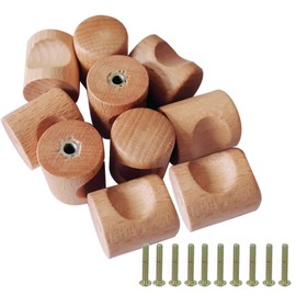Raheem Pack of 10 Furniture Knobs Wood 24 x 20 mm Cabinet Handles Wood with Screws Wooden Cabinet Knobs Natural Beech Knobs for Cabinets and Drawers