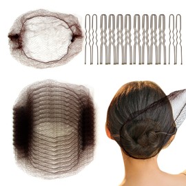Hair Accessories Set, 20 inch Mesh Hair Nets 10PCS and 2.4 inch U Shaped Pins 20PCS, Brown