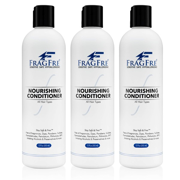 FRAGFRE Fragrance Free Conditioner 12 oz (3-Pack Gift Set) - Parabens Free Hypoallergenic - Hair Conditioner for Sensitive Skin - Deep Conditioning for Normal Treated and Fragile Hairs - Vegan GF/CF