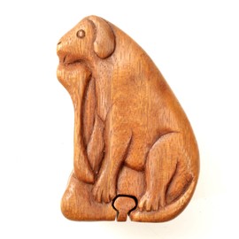 Brave Wings Hand Carved Wooden Treasure Chest Puzzle Trinket Box ~ Dog ~ OOAK Unique Figurine Statue Sculpture Gift for Birthdays Christmas for Home Decor or Table Decoration ~ 2746