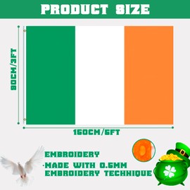 3 x 5 ft Irish St Patricks Day Flag Bunting for St Patricks Day Decorations and Accessories, Ireland Flag Bunting with Double Sided Brass Eyelets for Six Nations Rugby Euro World Cup Football Party