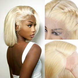 FASCARA Bob Wig Human Hair Blonde 613 13x4 Lace Front Short Bob Wig Pre Plucked Bob Wigs with Baby Hair Short Bob Wig Human Hair Glueless HD Lace Frontal Human180% Density Blonde Color 12 Inch