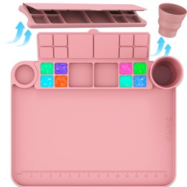 Svartur Silicone Painting Mat with Cup and Palette Removable, 17"X13" Thick Silicone Art Mat for Craft with Raised Edge for Resin DIY Making, White