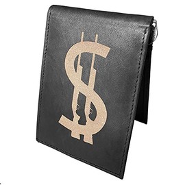 Ten Four Distributions Dollar Gun Sign Shotgun Leather Laser Engraved Minimalist Slim Money Clip Black RFID Blocking Front Pocket Credit Card Holder Oraganizer Mens Wallets