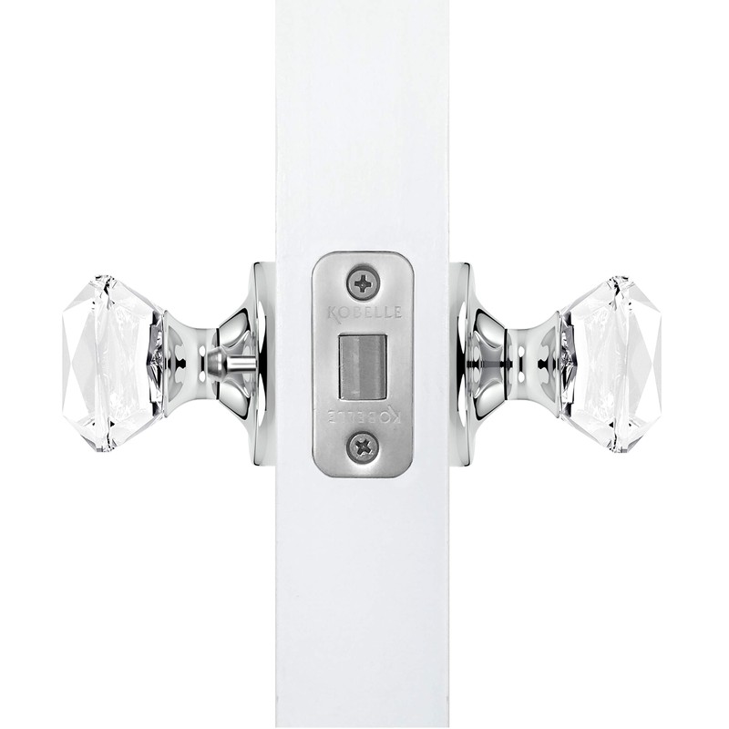 (5 Pack) Privacy Princess Cut Crystal Door Knobs Chrome Round