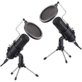 auvisio Microphone: Set of 2 Professional USB Condenser Microphones, High-Performance, Mini Tripod (External Microphone, Desktop Microphone, Laptop Table)