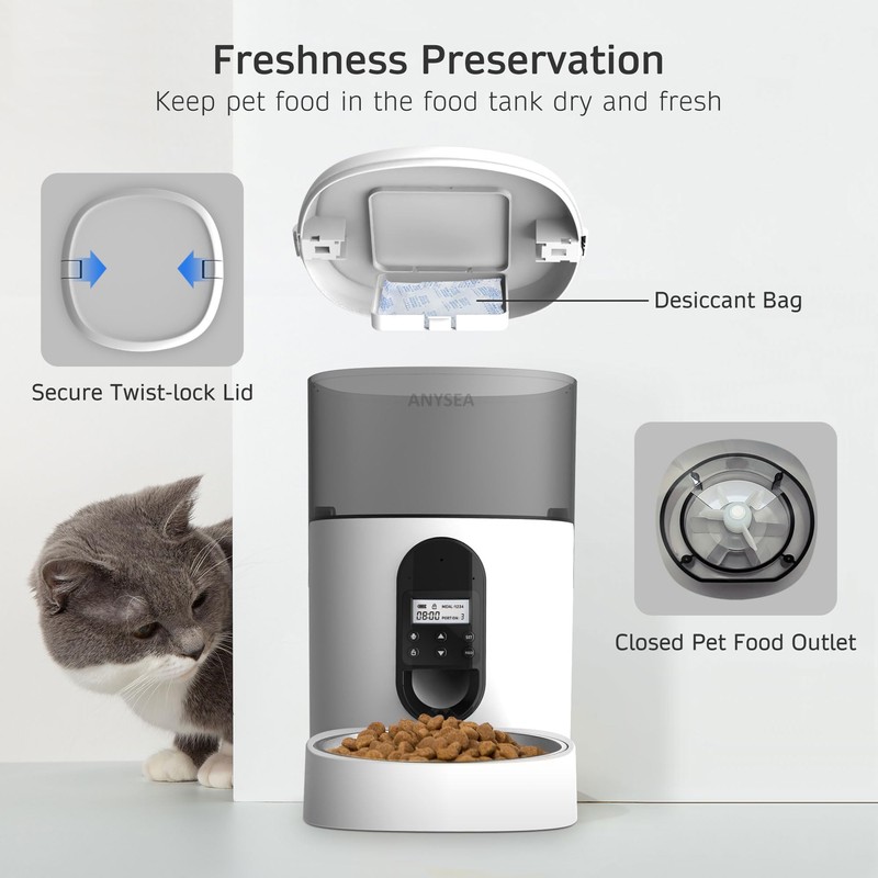 Smart Automatic Cat Feeder, 4L Timed Pet Feeder for Cats