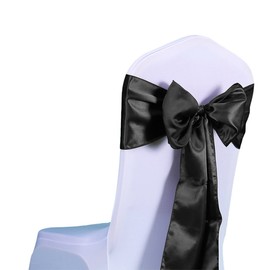 SINSSOWL Pack of 25 Wedding Decoration Multicoloured Satin Chair Cover Bow Ties in Event & Party Supply Chair Sashes Black