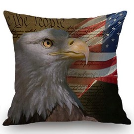 Swono US Flag Decorative Throw Pillow Cover 18x18 Inch Bald Eagle on American Flag Couch Pillow Cover Cushion Case for Modern Simple Farmhouse Style Decor