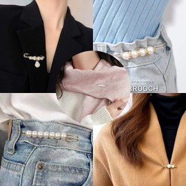 5 Pcs Fashion Pearl Brooch,Sweater Shawl Clip Double Faux Pearl Brooches Waist Pants Extender Safety Pins
