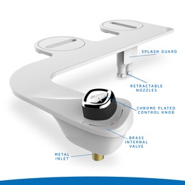 Bio Bidet by Bemis SlimEdge Dual Nozzle Bidet Attachment with Bemis Round Toilet Seat, Fresh Water Spray, Non Electric, Easy to Install, Brass Inlet and Internal Valve