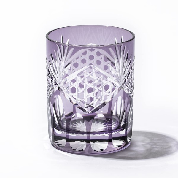 [Takuro Koubou Official Direct Sale] Edo Kiriko Hexagonal Basket Pattern Old Glass (Edo Purple) TB91615M Wooden Box
