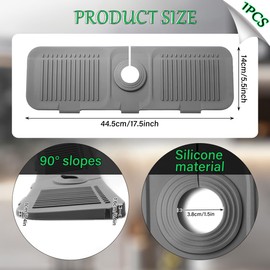 Tap Protector & Drip Mat Grey, Tap Splash Guard, Tap Mat for Kitchen Sink Cuttable & Foldable, Tap Mat for Water Catcher Worktop Protect, for Kitchen and Bathroom