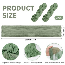 Sage Green Table Runner - 2 Pcs 10FT Gauze Cheesecloth Table Runner for Wedding Reception, Sheer Bridal Shower, Birthday Party Boho Decoration, Rustic Romantic Wedding Runner
