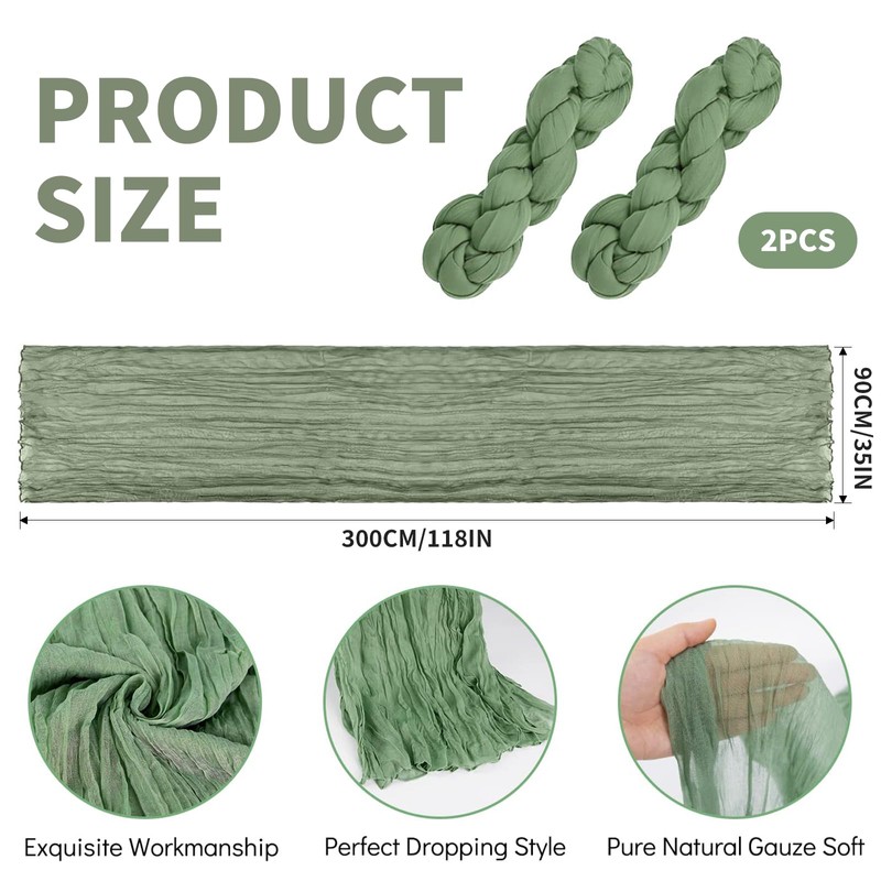Sage Green Table Runner - 2 Pcs 10FT Gauze Cheesecloth