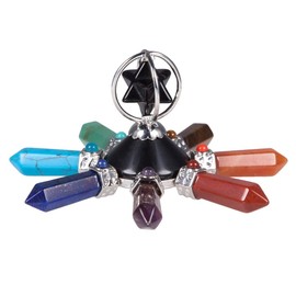Rockcloud 7 Chakra Healing Crystal Points Energy Generator, Merkaba Stone Figurine for Home Decor, Black Obsidian