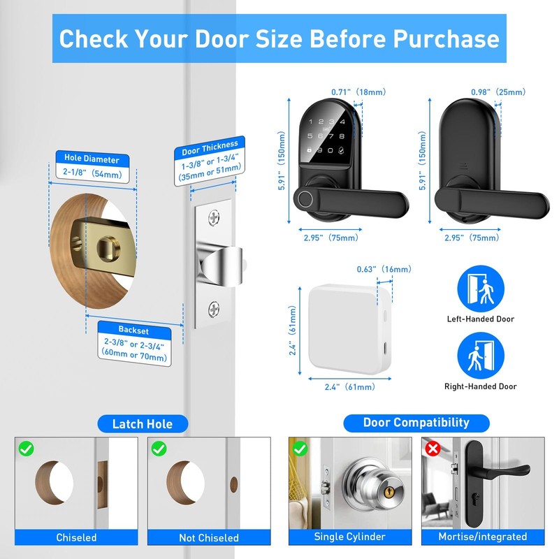 Smart keypad Door Lock with Handle，Fingerprint Keyless Entry Digital Lock