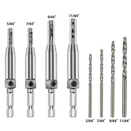 4 Pcs HSS Self Centering Hinge Drill Bits Set, 4 Pcs Drill Bit Set, 1 Hex Keys, Center Drill Bit Set for Wood Door Window Cabinet Drawer
