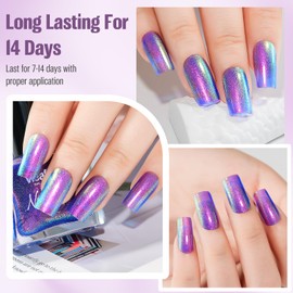 vieafenti Glitter Nail Polish Blue Purple 15ml, Quick Drying Nail Polish Shimmer Glossy Regular Long-Lasting Air Dry Oil-Base Aurora Nail Art DIY for Ladies