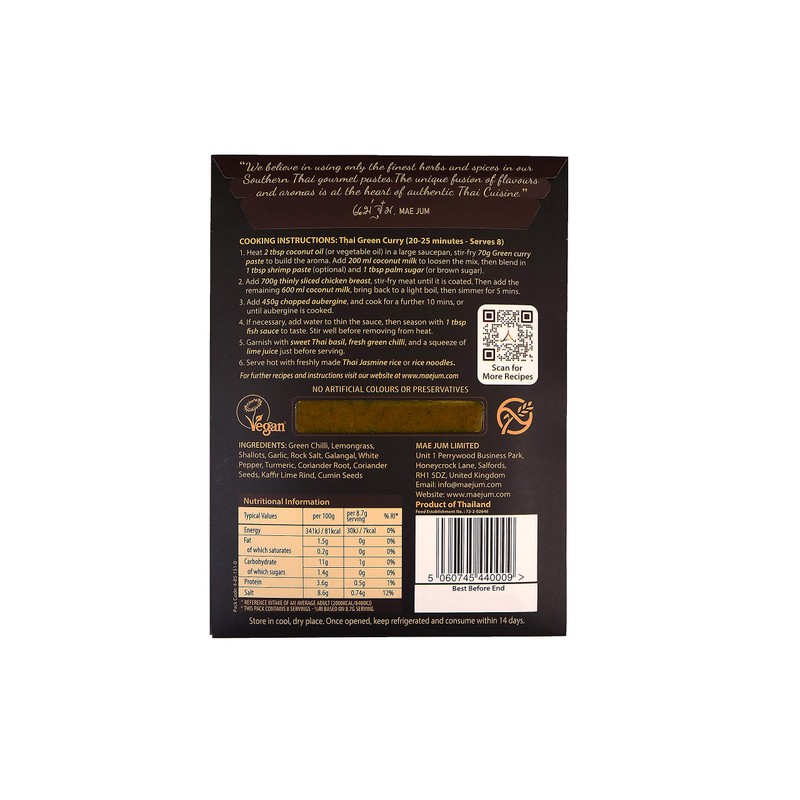 Traditional Thai Green Curry Paste (3 packs x 70g) by