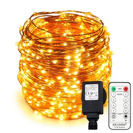 ER CHEN Erchen Strom-betrieben LED Lichterkette, 165 FT 500 LED 50M Stecker dimmbare Kupfer Draht Lichterketten mit 12V DC Adapter Fernbedienung für Innen AuÃŸen Weihnachten Party (warmweiÃŸ)