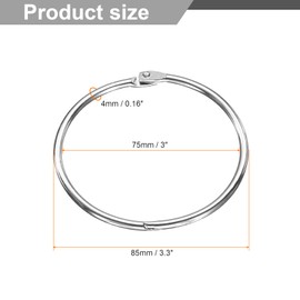 sourcing map 6pcs Binder Rings 3 Inch Loose Leaf Binder Ring Metal Book Rings Colorful Loose Leaf Rings for Index Cards Keychain Key Notebook Rings for Home Office, Silver Tone