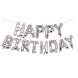 PIGETALE Silver Happy Birthday Balloons Banner, 16 Inch 3D Aluminum Foil Inflatable Hanging Letter Kit Set, Mylar Happy Birthday Sign Banner, Ecofriendly Party Decorations for Women Men Boys Girls