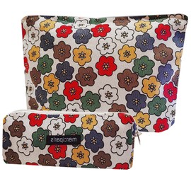 KSMMA Bolsa de maquillaje para mujer, bolsa de cosméticos de pana y bolsa para lápices, juego de 2 piezas, organizador de cosméticos de moda, bolsa de regalo para hermana y flores, bolsa de aseo de viaje de gran capacidad, Cartoon Flower, Bolsa de maquil