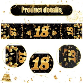 Table Runner 18th Birthday Boy Girl 18th Birthday Decoration Black Gold Happy 18th Birthday Table Decoration for Tablecloth Anniversary Birthday Party Decoration