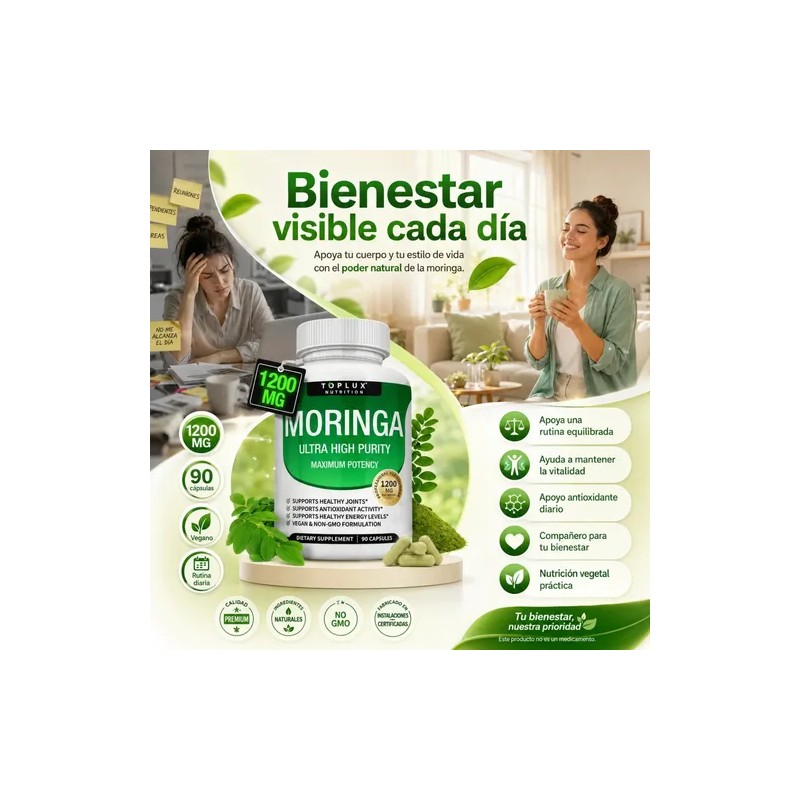 Moringa Oleifera 1200mg 90 Capsulas Equilibrio Y Bienestar