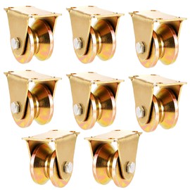 KOHAND 8 Pack 2 Inch V Groove Wheel, Heavy Duty Rigid Caster Wheels V Shaped Steel Sliding Gate Roller Hardware with Bracket for Track Rail Industrial Machines