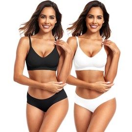 Vertvie 2 Pack Women's Seamless Bras No Underwire Comfort Push Up Bras Buttery Wireless Bralette Full Coverage Sport Everyday Bra(2pcs Black+White,M)