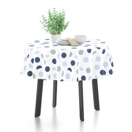 Encasa XO Printed Tablecloth 145 cm Round for 4 Seater Dining Table, 100% Cotton, Machine Washable, Heavy Duty, Rectangular, for Home, Restaurant, Banquet - Blue Moon