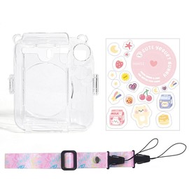 SelWatty Funda para Cámara para Instax Mini 12, Protector para Camara con Ajustable Correa para Correa de Funda Transparente, utilizable para almacenar Fotos (Rosa)
