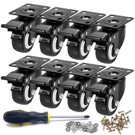 Caster Wheels, 2 inch Casters, Casters Set of 8 Heavy Duty - CLOATFET Locking Casters, Swivel Casters with Brake (Top Plate), Non Marking Black Castor Wheels for Cart Furniture Workbench