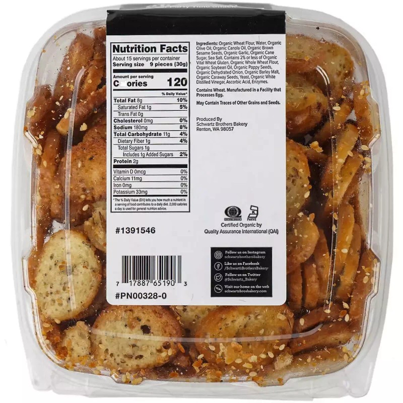 Barkery Organic Everything Bagel Chips 15 Oz, Schwartz Brothers Bakery