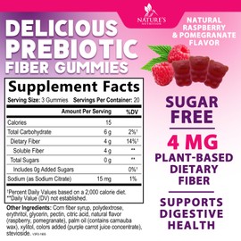 Fiber Gummies 4g - Sugar Free Gummy Fiber Supplement for Adults - Daily Prebiotic for Digestive Health & Regularity Support - Natural Plant-Based, Berry Flavor, Non-GMO & Gluten Free - 60 Gummies