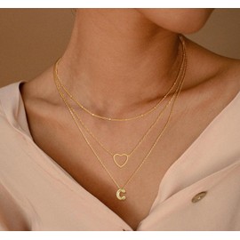 Pancert Heart Initial Necklaces for Women Trendy, 14K Gold Plated Letter C Necklace Cute Layered Necklace Gold Initial Necklace Stack Choker Necklace Birthday Gifts for Women Jewelry