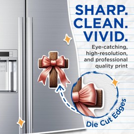 (2 Pack) Cross with Pink Bow Magnets - Christian Magnets - 5 Inches On Longest Side - Premium Magnet - for Cars, Refrigerators, Toolboxes - Made in USA - MAG2078