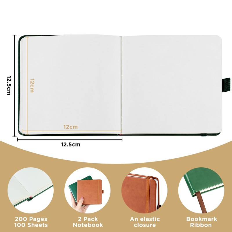 HOMEMARS Notebook Set of 2, 12 cm x 12 cm,