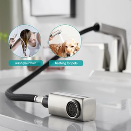 MIAOHUI Brushed Nickel Bathroom Sink Faucet 3 Hole, Double Handle 4 Inch Centerset Bathroom Faucet with Sprayer, Bathroom Pull Out Faucet, Lavatory Faucet