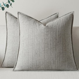 a moment Linen Pillow Covers Set of 2,Boho Farmhouse Throw Pillowcases Neutral Textured Decorative Covers for Couch Sofa Bed, Soft Linen Blend Accent Case Cushion Home Decor 18"x18"Light Grey