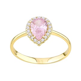Old English Jewellers 9ct Yellow Gold Pink Sapphire Teardrop Cluster Ring size J K L M N O P Q R S (P)