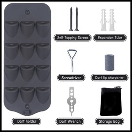 Extguds Soporte de pared para dardos, soporte para dardos, 12 dardos de punta de acero/suave, con bolsa de almacenamiento, tornillos, tubo de expansión, destornillador, afilador de dardos y llave de