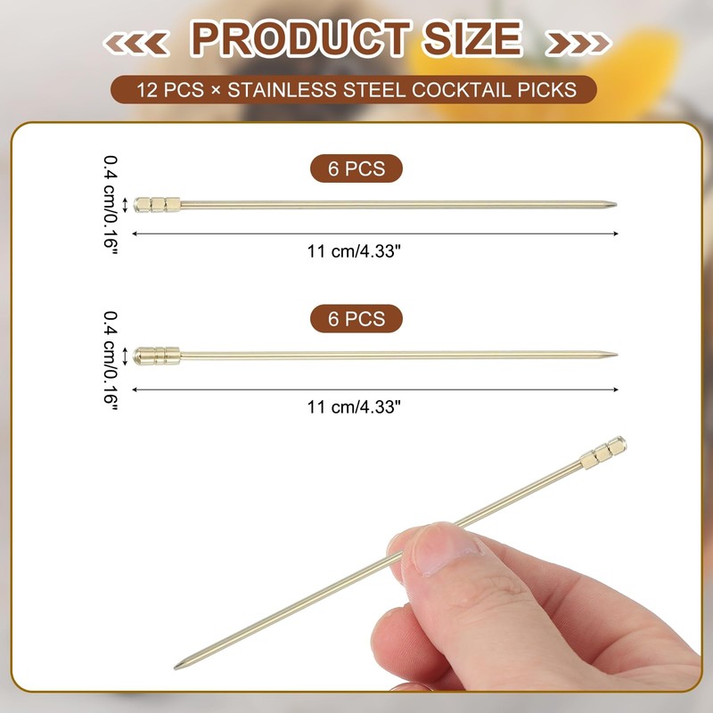 sourcing map 12 Pcs Stainless Steel Cocktail Picks, 4.33" Martini