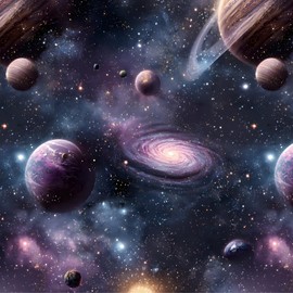 Galaxy Wallpaper Cosmic Peel and Stick - 17.3"x480" Matte Universe Planets Stars, Self-Adhesive Vinyl for Kids Bedroom, Walls, Furniture, Waterproof & Easy to Install